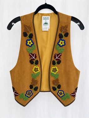 RARE VTG Hairston Roberson ROPA Suede Beaded Floral Vest